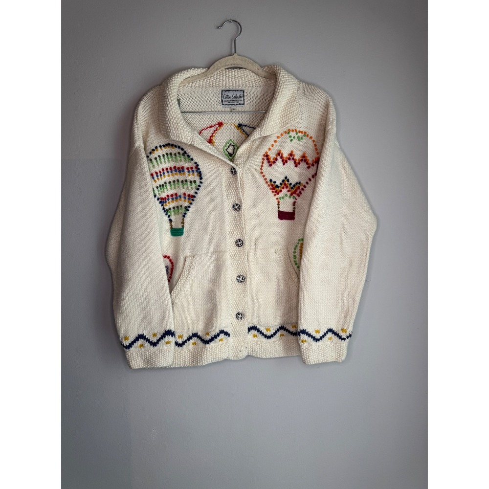 Cotton Salsa Vintage Hand Loomed Cotton Hot Air Balloon Cardigan Sweater Large